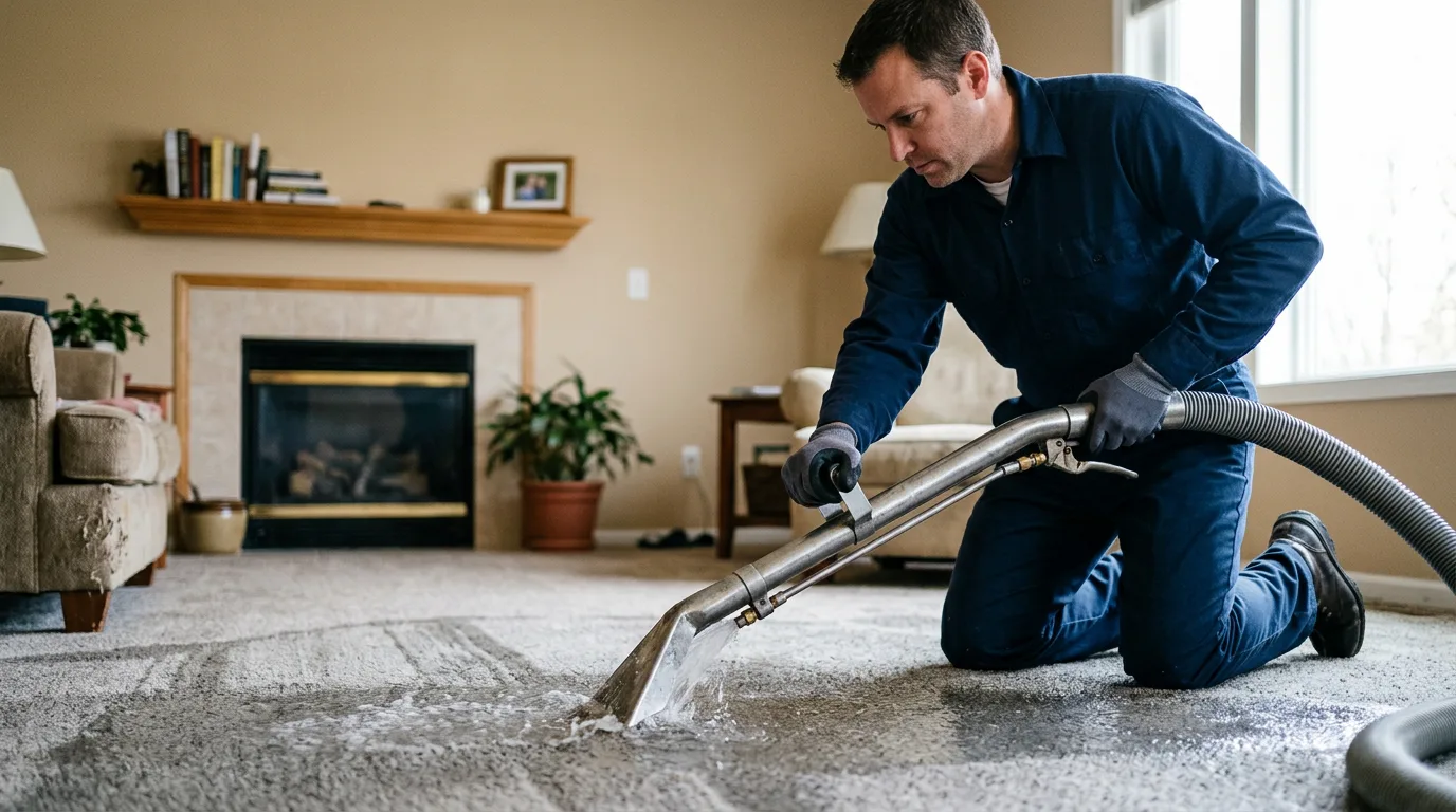 Water damage restoration technician working near Mellott, IN